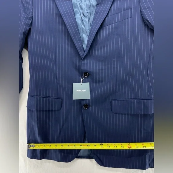 Indochino Jacket Blazer Sport Coat Wool Navy Blue Pin Stripe 2 Button 38 NWT